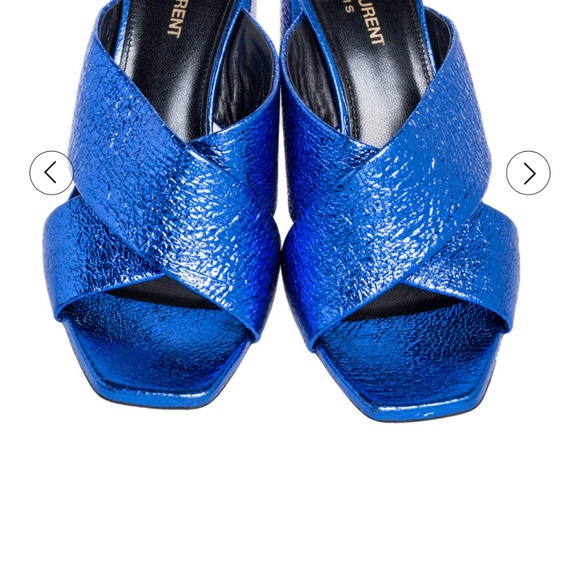Like New Saint Laurent Blue Leather LouLou Slide Sandals Size 39 - Picture 2 of 4